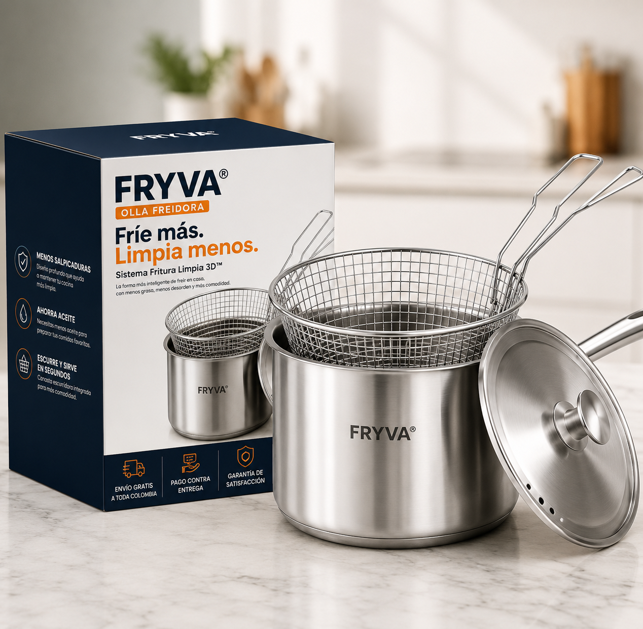 La Olla Freidora FRYVA® Menos grasa. Menos limpieza. Más comodidad.